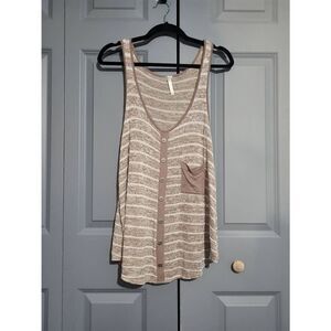 Kate collection tan/white pocket faux button-down tank